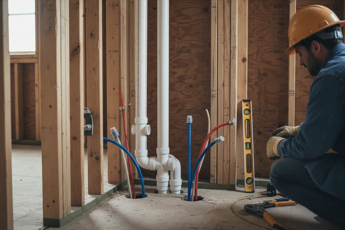 Drain and supply rough-in during Garbage Disposal Repair in Pine Beach